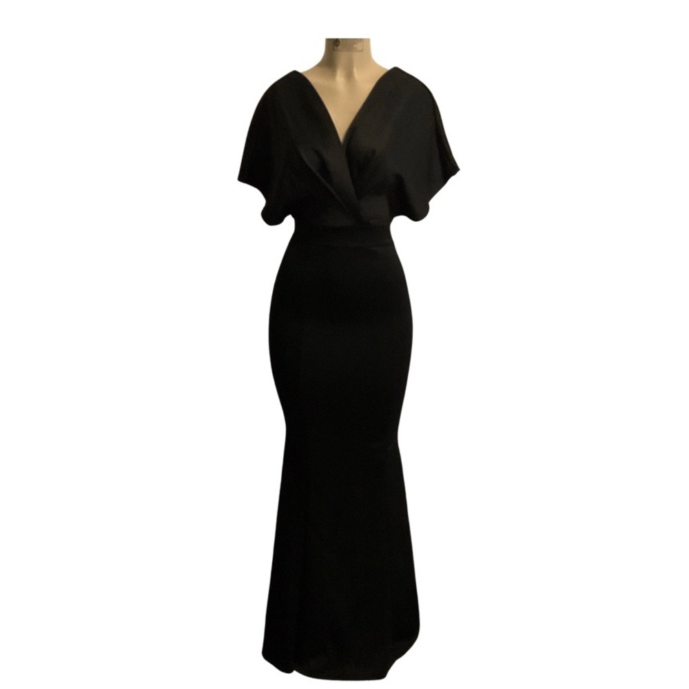 Black Zip-up V-neck/Off shoulder Crossover Mermaid Gown